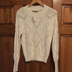 LOFT Cream Pointelle Crew Neck Sweater